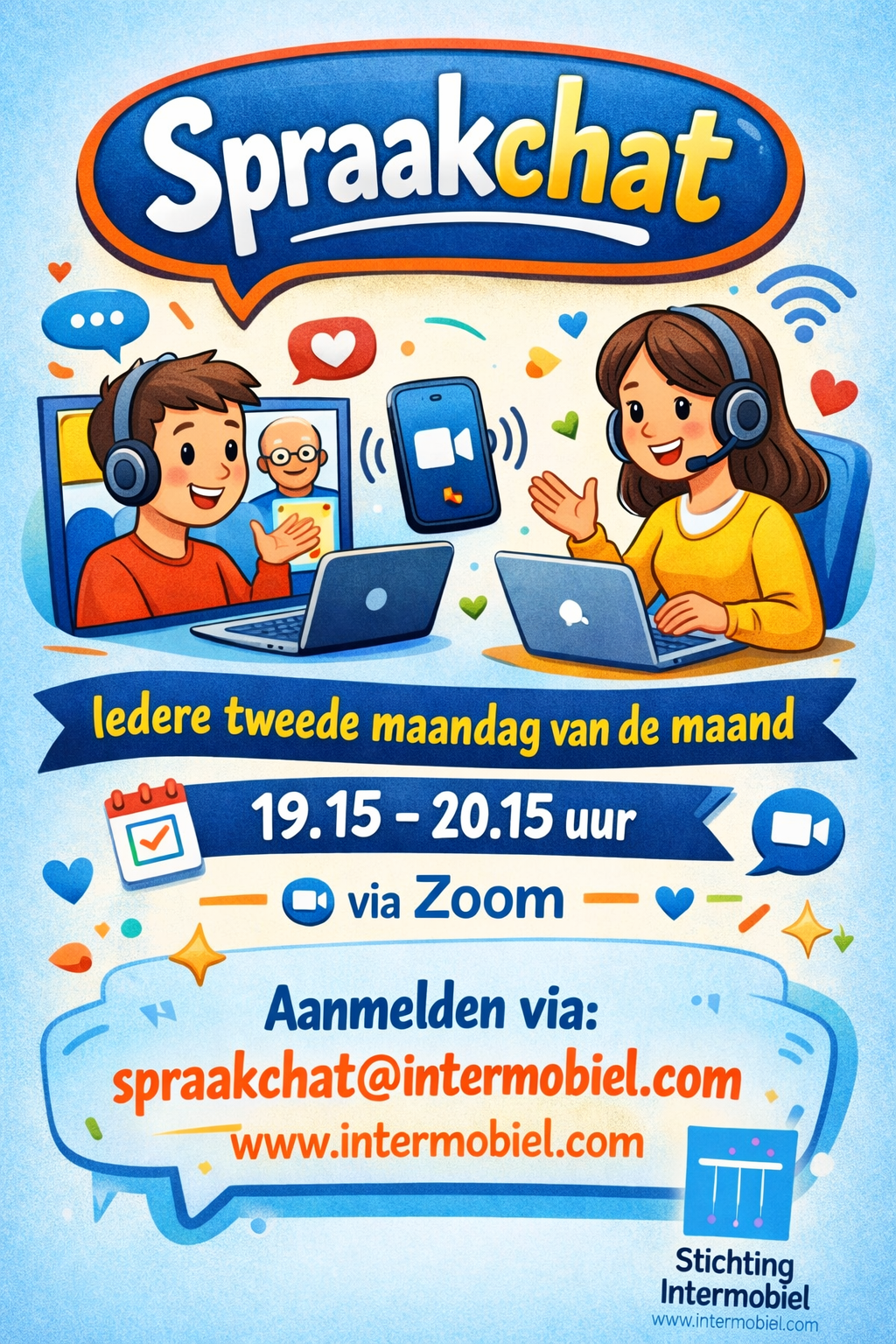 Zoom spraakchat van Intermobiel iedere maand